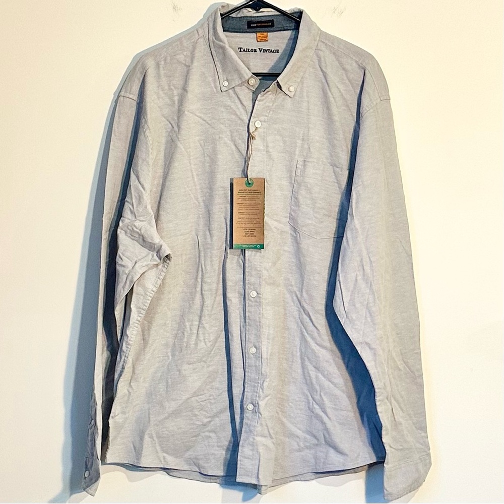 NWT Tailor Vintage Men's Casual Light Gray Button Down Shirt - Size: XXL